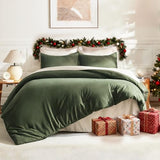 Litanika Dark Olive Green Comforter Set Full, 3 Pieces Solid Bedding Comforter Set, All Season Fluffy Bed Set (79x90In Comforter & 2 Pillowcases)