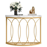 LITTLE TREE Half Moon Gold Console Table, 43 Inch Modern Faux Marble Entryway Table, Narrow Semi Circle Sofa Accent Table with Geometric Metal Frame for Living Room, Hallway LITTLE TREE