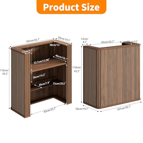 42.1 Inches Reception Desk,Fluted Round Corner Modern Reception Table,Front Counter Table,for Salons, Offices Lobbies Retail Stores and Home Offices (Walnut)
