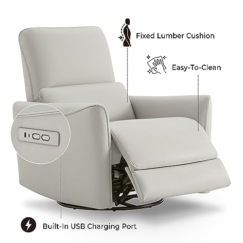 CHITA Power Recliner Chair Swivel Glider, FSC Certified Upholstered Faux Leather Living Room Nursery Reclining Sofa Chair with Lumbar Support, Cream