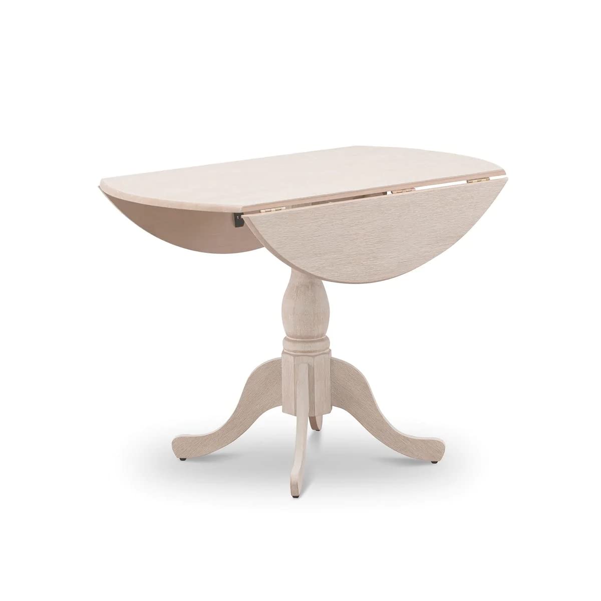 East West Furniture DMT-ABC-TP Dublin Kitchen Dining Table - a Round Wooden Table Top with Dropleaf & Pedestal Base, 42x42 Inch, Wirebrushed Buttercream - WoodArtSupply