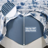 Botanical 6-Piece Full Size Sheets Set, Boho Floral Print Brushed Microfiber Sheets, Cooling Bed Sheet Set, Ultra Soft & Breathable, 16' Deep Pocket Fitted Sheet & Pillowcase Set, Grey Blue Floral Swiftify