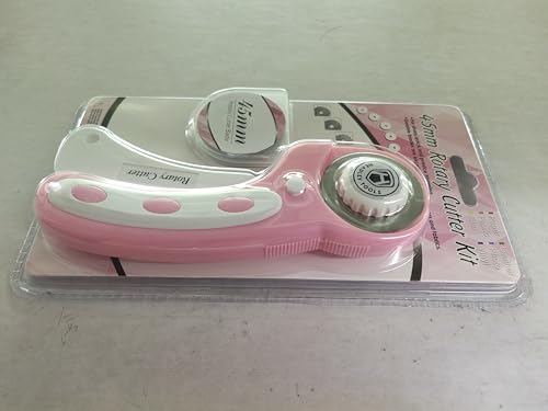45mm Rotary Cutter with 5pcs Extra Blades, Ergonomic Handle Rolling Cutter with Safety Lock for Fabric, Leather, Crafting, Sewing, Quilting, Fabric Rotary Cutter Perfect for Left & Right Hand(Pink) Headley Tools
