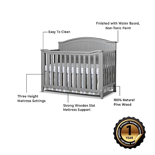 Sorelle Furniture Fairview Crib, Classic 4-in-1 Convertible Crib, Made of Wood, Non-Toxic Finish, Wooden Baby Bed, Toddler Bed, Child’s Daybed and Full-Size Bed, Nursery Furniture -Gray - WoodArtSupply