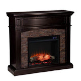SEI Furniture Grantham Faux Stone Corner Electric Fireplace with Hidden Media Shelf, New Ebony SEI Furniture