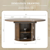 VICBARLEY Oval Extendable Dining Table with Storage,59" Storage Kitchen Table for 4-8 People with Curved Sliding Door Fluted Wood Coffee Table Thickened Tabletop for Dining Room/Kitchen,Brown VICBARLEY