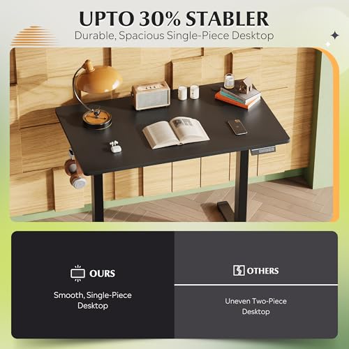 DEVAISE 48 x 24 Inches Standing Desk, Whole-Piece Desktop Electric Standing Desk with Adjustable Height,Cable Holes, 3-Preset Memory Sit Stand up Desk, One-Piece Computer Desk for Home, Office (Black) DEVAISE