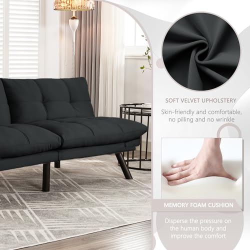 KINFFICT Convertible Futon Sofa Couch Bed, Modern Memory Foam Sleeper Loveseat Sofa with Adjustable Armrests & Backrests, Comfy Love Seat for Living Room, Bedroom, Office, Apartment, Small Space KINFFICT