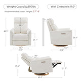 CHITA Power Swivel Glider for Adults with Nightlight, Nursery Recliner Chair with Power Headrest for Living Room, Bedroom, Water-Resistant Boucle Fabric, Boucle Fabric in Pearl