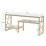 ivinta Narrow Console Table, White Entryway Table with Storage Shelf, Faux Marble Top Sofa Table with Gold Metal Frame, Modern Hallway Couch Table for Small Spaces, 6026 ivinta