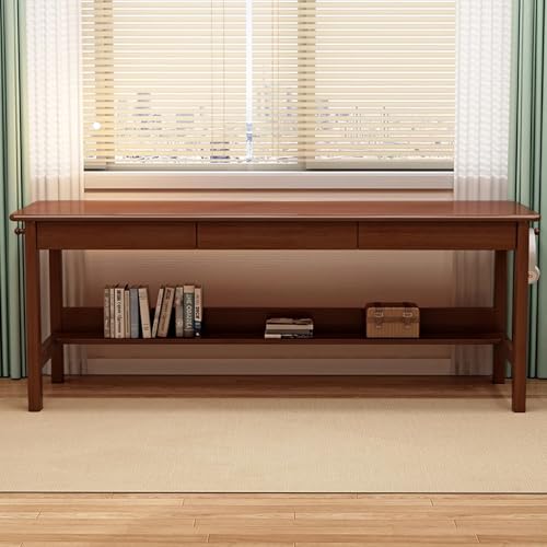 Ytaoka 70.86" Long Solid Wood Desk with 3 Drawers Home Office Computer Desk Mid Century Modern Large Study Writing Desk Simple Real Wood Desk Study Table Workstation, Walnut Ytaoka