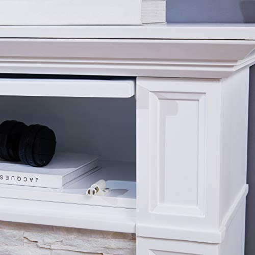 SEI Furniture Jacksdale Faux Stone Accent Electric Hidden Media Shelf Fireplace, White SEI Furniture