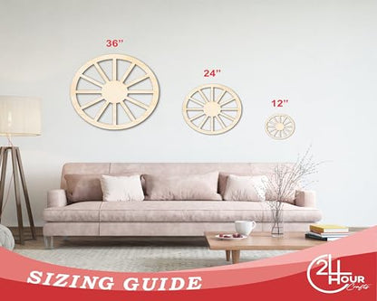 Unfinished Wood Wagon Wheel Shape | Rustic Farmhouse | DIY Craft Cutout | Up to 24" 24" / 1/8"