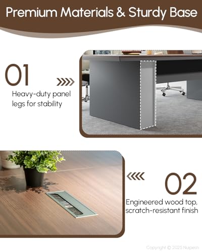 Nuipesn 95" Conference Table, Rectangular 44" Wide Boardroom Meeting Table for 8-10 People, 30" H, 1.65" Thick Top, Center Cable Management Grommet, Modern Office, Walnut & Gray Nuipesn