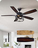 EDISHINE 52 Inch Farmhouse Ceiling Fans With Lights, Rustic Ceiling Fan With Light and Remote, 5 Wood Blades Ceiling Fan with Timer, 6 Speeds Reversible DC Motor for Bedroom, Patio, Porch EDISHINE