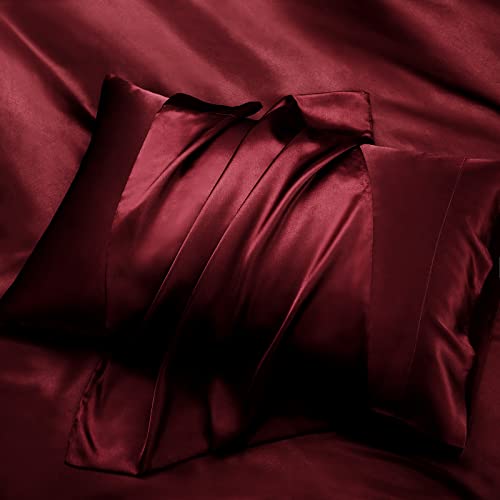 P Pothuiny 6 Pieces King Satin Sheets Luxury Silky Burgundy Satin Bedding Sheet Set, 1 Deep Pocket Fitted Sheet + 1 Flat Sheet + 4 Pillow Cases P Pothuiny