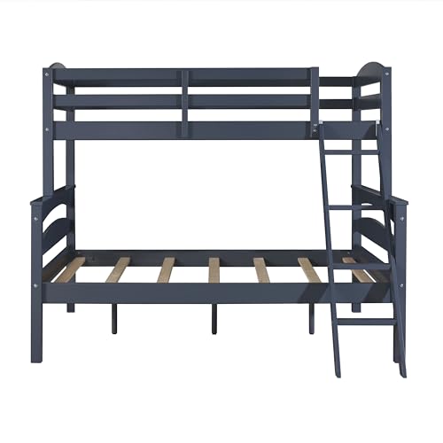 DHP Brady Twin Over Full Solid Wood Bunk Bed with Ladder and Guard Rail in Graphite - WoodArtSupply