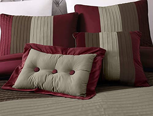 Chezmoi Collection Loft 8-Piece Luxury Striped Comforter Set (Full, Burgundy/Coffee/Brown) Chezmoi Collection