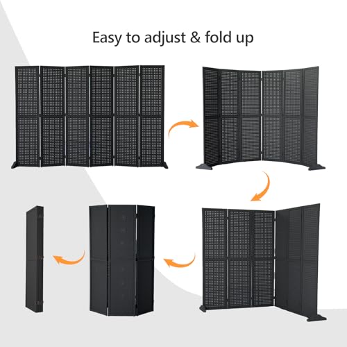 Bonnlo 4/6 Panel Pegboard Freestanding, 5 FT Portable Display Board Organizer for Craft Show Jewelry, Wooden Folding Privacy Screen Room Divider (Black, 6 Panel with Base) Bonnlo