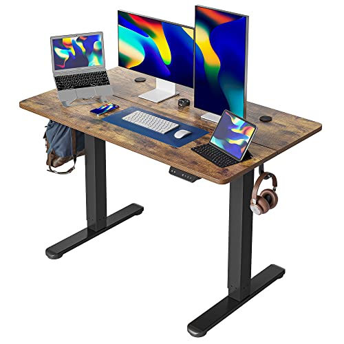 Cubiker Standing Desk 48 x 24 Inch, Stand up Height Adjustable Desk, Home Office Electric Table, Sit Stand Desk with Splice Board, Black Frame & Rustic Brown Desktop - WoodArtSupply