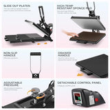 Whubefy Heat Press Machine 15x15 with Fully Slide Out Drawer, 1200W Heat Press Machine for T Shirts Printer, Heat up Fast&Even, Sublimation Shirt Press Machine for Mouse Pad, Pillow, Coaster, Puzzles Whubefy