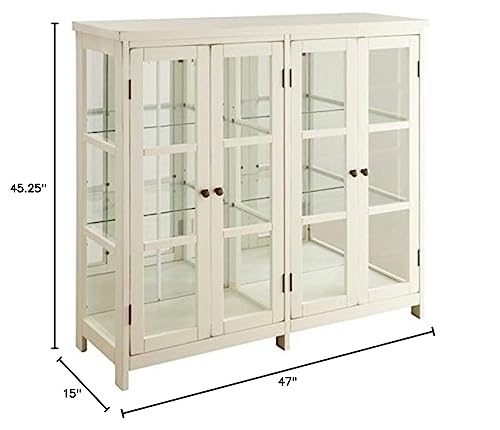 BOWERY HILL 4 Door Glass Display Curio China Accent Cabinet in Antique White BOWERY HILL