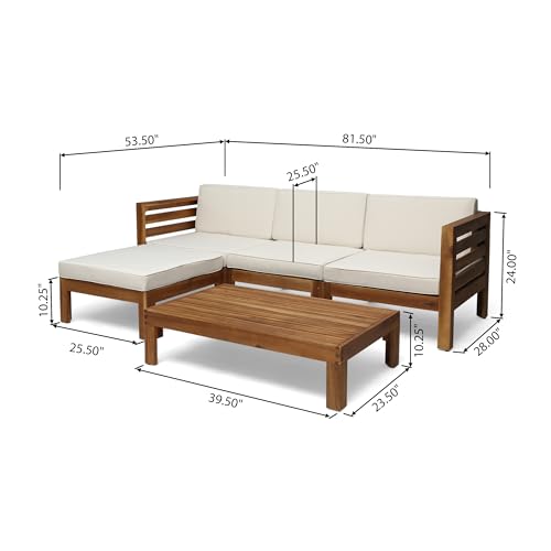 Christopher Knight Home Alice Outdoor 5 Piece Acacia Wood Sofa Set, Teak Finish, Beige - WoodArtSupply