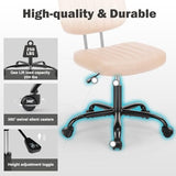 DUMOS Small Armless Home Desk Chair with Low Back Lumbar Support, Height Adjustable PU Leather Computer Task with 360° Swivel Wheels, for Small Space, Kids and Adults, Brown DUMOS
