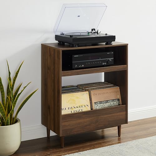 Crosley Furniture Liam Turntable Record Player Stand with Storage for Vinyl Records, Mid Century Modern, Walnut Crosley Furniture