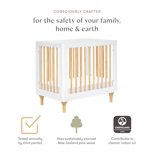 Babyletto Lolly 4-in-1 Convertible Mini Crib and Twin Bed with Toddler Bed Conversion Kit in White and Natural, Greenguard Gold Certified