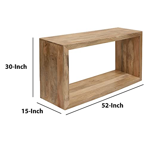 The Urban Port 52-Inch Cube Shape Mango Wood Console Table with Bottom Shelf - WoodArtSupply