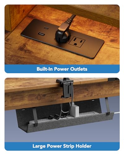 HUANUO 65″ L-Shaped Standing Desk with Power Outlets & LED Strip, Support C-Clamp Mount, Electric Height Adjustable Corner Computer Desk with 3 Drawers, Sit Stand Up Desk with Large Power Strip Holder HUANUO