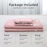 WONGS BEDDING Pink Floral Duvet Cover Set Twin,Reversible Flower Bedding Set with 1 Pillowcase, Pink Plum Flower Pattern Comforter Cover Set with Zipper Ties Soft Microfiber 68"x86"(Not Comforter) WONGS BEDDING