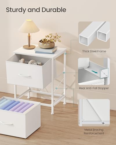 SONGMICS Dresser for Bedroom, Chest of Drawers, Nightstand, Steel, MDF, 2 Non-Woven Fabric Drawers, Storage Organizer Unit, Closet, Entryway, Cloud White and Snow White ULGS312W01S SONGMICS
