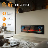 PHI VILLA 72" Electric Fireplace Wall Mounted & Recessed, 3.19" Ultra-Thin Linear Fireplace Electric Heater with Remote Control & Touch Screen, 750/1500W, Low Noise, Timer PHI VILLA