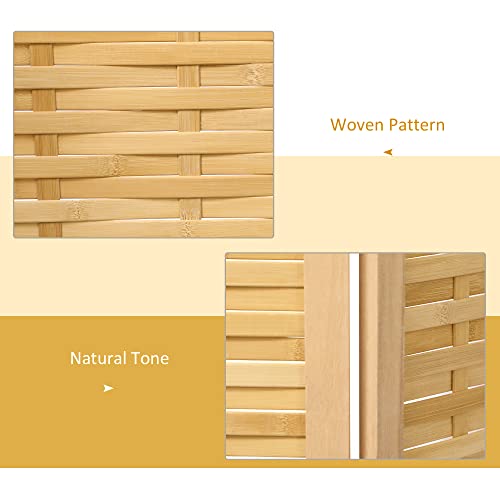 HOMCOM 3 Panel Room Divider, 5.5' Tall Bamboo Portable Folding Privacy Screens, Hand-Woven Double Side Partition Wall Dividers for Home Office, Natural HOMCOM