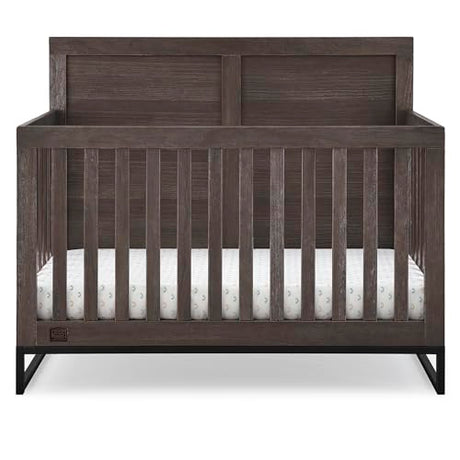 Simmons Kids Foundry 6-in-1 Convertible Baby Crib, Rustic Grey with Matte Black Delta Children