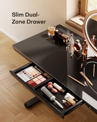 Marsail Glass Standing Desk with Drawer,55 x 28 inch Electric Standing Desk, Sit Stand Desk with One-Piece Tabletop & USB Charging Ports, Height Adjustable Desk with Storage for Home & Office Black Marsail