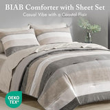 Madison Park Essentials King Comforter Set, Bed in A Bag Comforter & Sheet Set, Modern Casual Stripes Print, All Seasons, Soft Microfiber Bedding Makeover, Matching Shams, King Taupe/Grey 7 Piece Madison Park