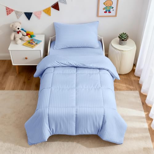 ZPECC Toddler Bedding Set - 4 Piece Hypoallergenic Baby Crib Bedding Set for Boys and Girls, Includes Toddler Comforter, Flat Sheet, Fitted Sheet and Pillowcase, Baby Blue ZPECC