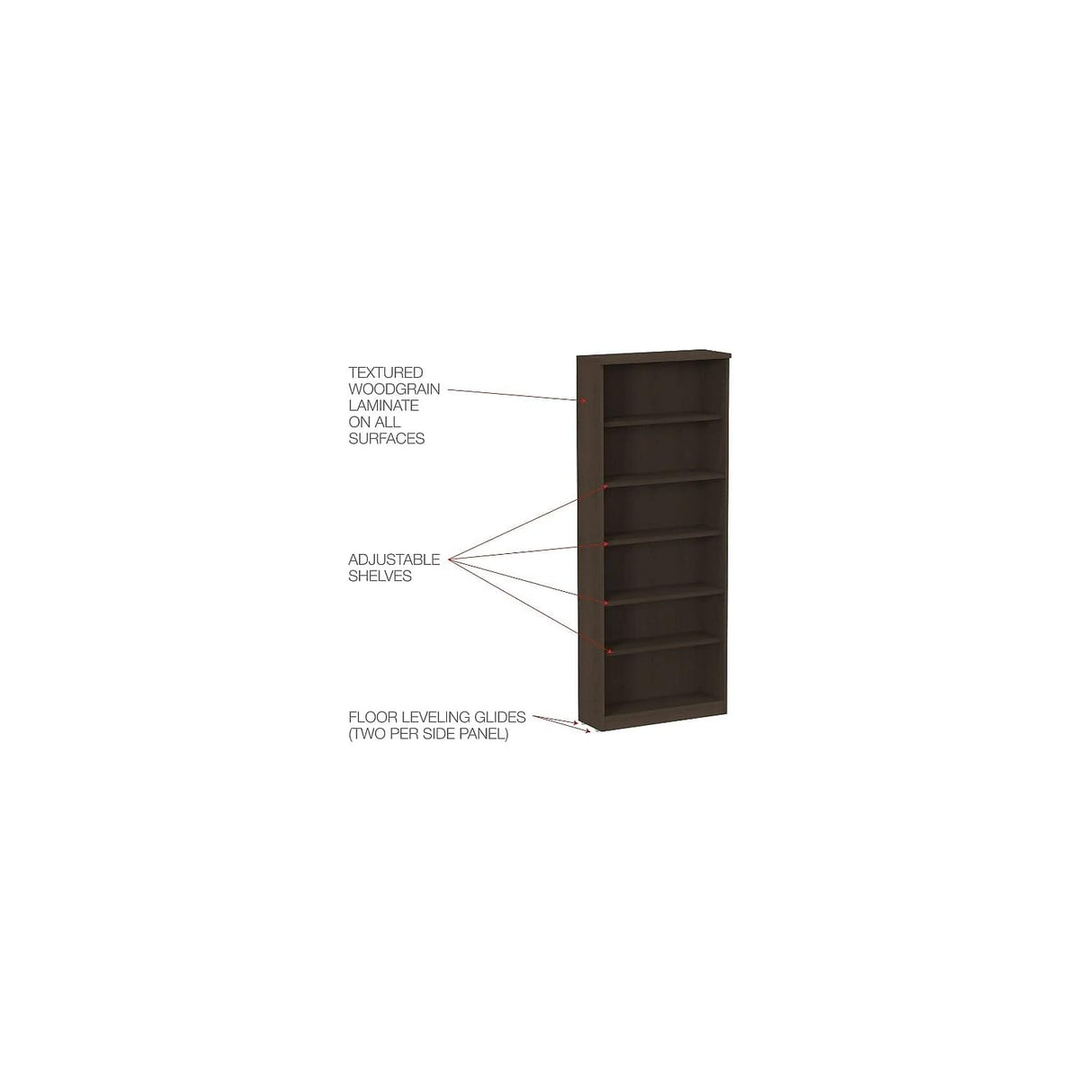 Alera ALEVA638232ES 31.75 in. x 14 in. x 80.25 in. Valencia Series 6-Shelf Bookcase - Espresso Alera