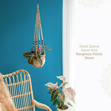 Mkono Macrame Plant Hanger Indoor Jute Hanging Planter Basket with Wood Beads Decorative Flower Pot Holder No Tassels for Indoor Outdoor Boho Home Decor 35 Inch, Brown, Set of 1 (POTS NOT Included) Mkono