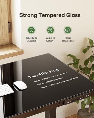 Marsail Glass Standing Desk with Drawer,55 x 28 inch Electric Standing Desk, Sit Stand Desk with One-Piece Tabletop & USB Charging Ports, Height Adjustable Desk with Storage for Home & Office Black Marsail