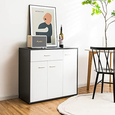 Giantex Buffet Cabinet with Storage, 3 Door Kitchen Cupboard with Large Drawer, Adjustable Shelf, Wood Kitchen Organizer, Entryway Console Table, Dining Room Furniture Giantex