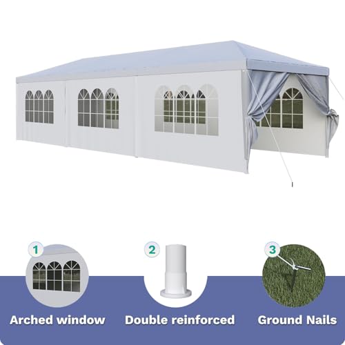 Devoko 10'x30' Outdoor Heavy Duty Canopy Tent, Waterproof Wedding Party Tent with UV Protection & Sidewalls, Wind Resistant Portable Gazebo Shelter for Events,Backyard, Patio, White Devoko