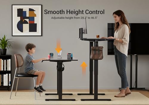 YDN Electric Standing Desk, Adjustable Height Stand up Desk, 48 x 24 Inches Sit Stand Home Office Desks, Black Frame/Black Top YDN
