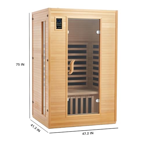 Garvee 2024 Upgrade 2 Person Sauna, 6 Heating Plate Infrared Physical Therapy Wooden Dry Steam Sauna, Low EMF, MP3 Auxiliary Connection, Dual Controls Inside and Outside Fits, Home Spa Day Use