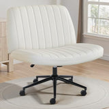OLIXIS Criss Cross Chair with Wheels Wide Cross Legged Office Desk Vanity Chair Comfy Fabric Armless Adjustable Swivel for Home Computer Task PU Beige OLIXIS