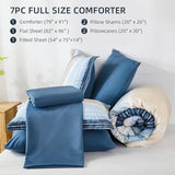 WONGS BEDDING Blue Comforter Set Full Size, 7 Pieces Full Bed in a Bag for All Season, Soft and Breathable Striped Bedding Set with Boho Comforter, Flat Sheet, Fitted Sheet, Pillowcases & Shams WONGS BEDDING