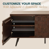 Bme 61'' Mid Century Modern Cabinet with Geometric Pattern for Kitchen, Dining, Living Room Sideboard Georgina Solid Wood 2 Doors & 3 Drawers, Walnut Bme